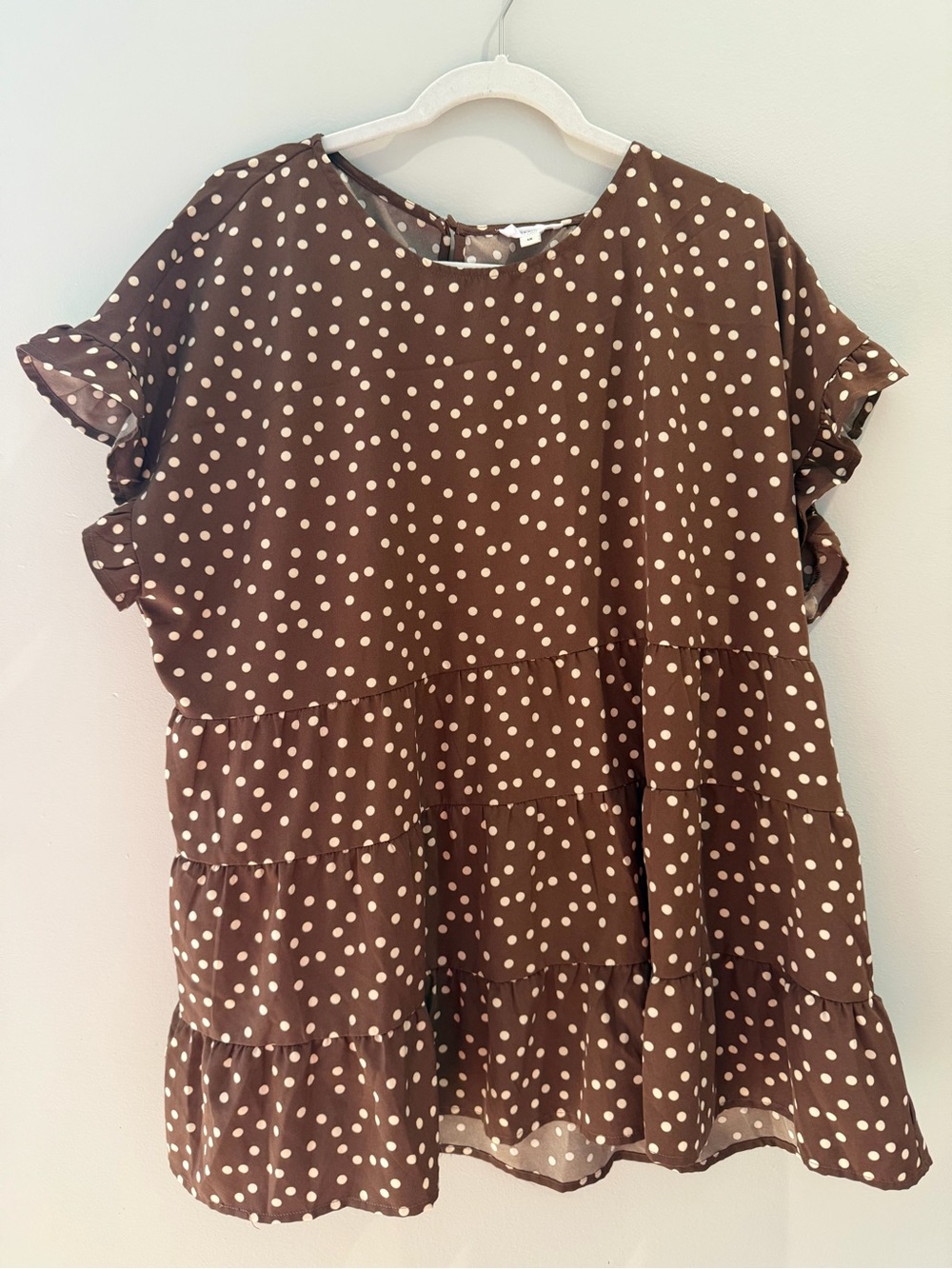 Brown Polka Dot Tiered Flutter-Sleeve Blouse